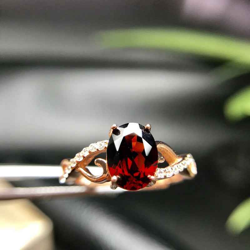 January Birthstone 925 Sterling Silver Garnet Ring – Adjustable Floral Design