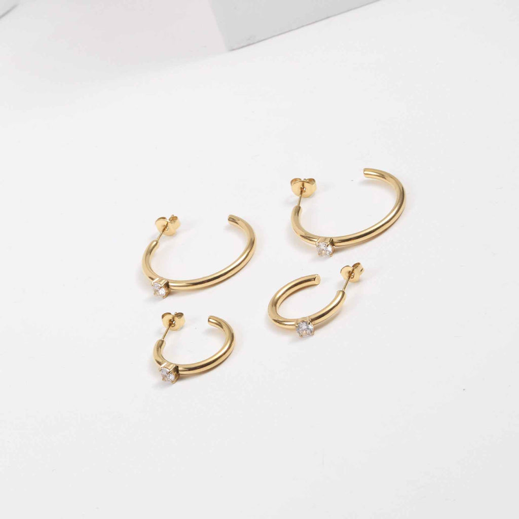 C Font Zircon Earrings - Minimalist Geometric Design in 18K Gold Titanium Steel