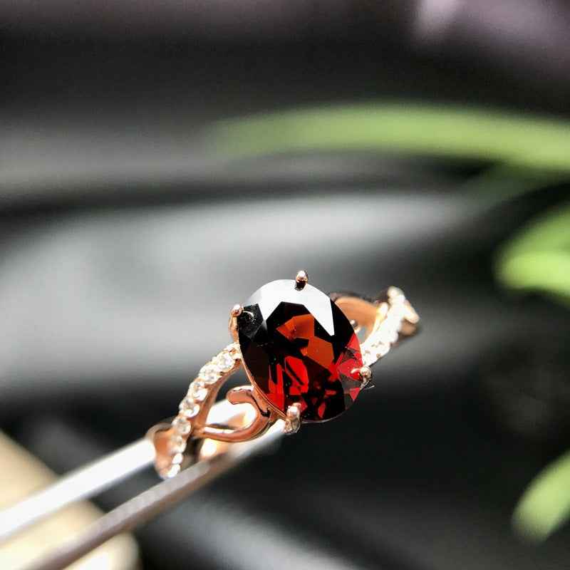 January Birthstone 925 Sterling Silver Garnet Ring – Adjustable Floral Design