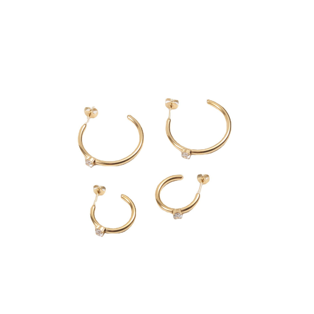 C Font Zircon Earrings - Minimalist Geometric Design in 18K Gold Titanium Steel