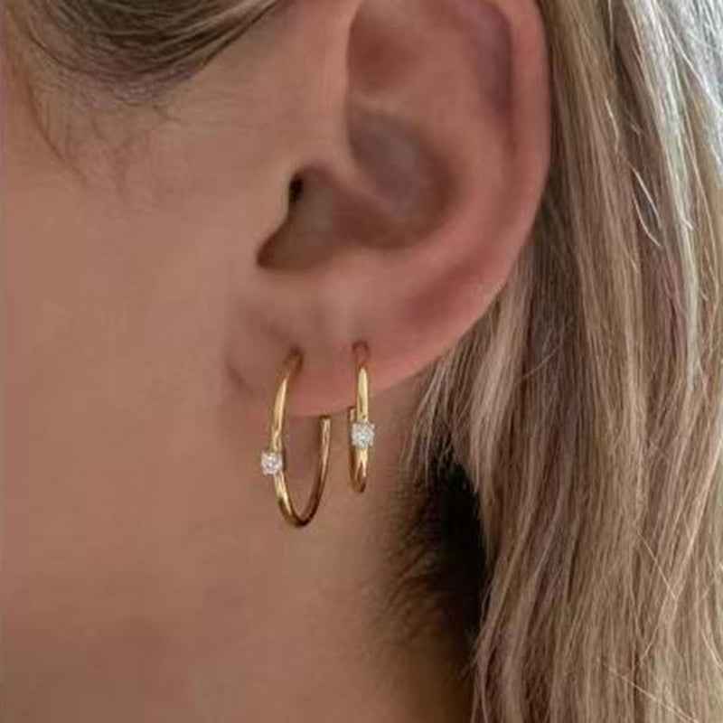 C Font Zircon Earrings - Minimalist Geometric Design in 18K Gold Titanium Steel