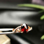 January Birthstone 925 Sterling Silver Garnet Ring – Adjustable Floral Design