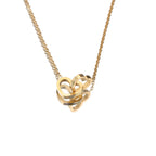 Gold personalized double heart necklace with engraved names, detailed view of customization