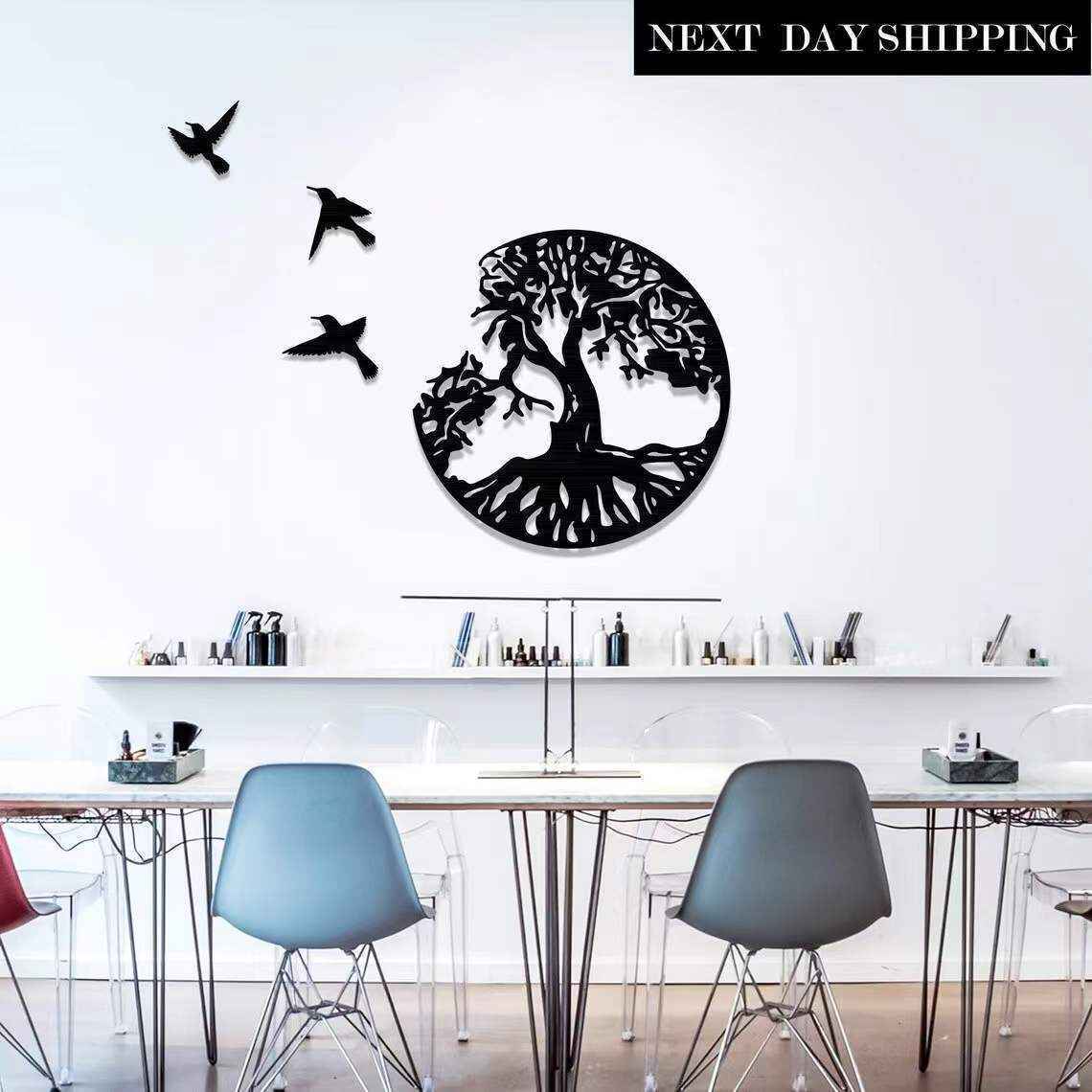 Decorative Iron Wall Art Featuring Birds in Flight