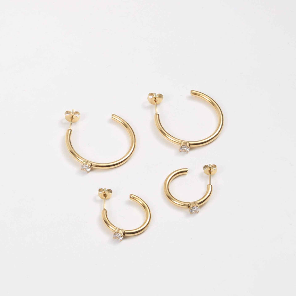 C Font Zircon Earrings - Minimalist Geometric Design in 18K Gold Titanium Steel