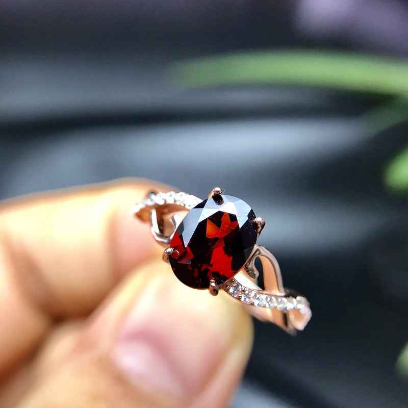 January Birthstone 925 Sterling Silver Garnet Ring – Adjustable Floral Design