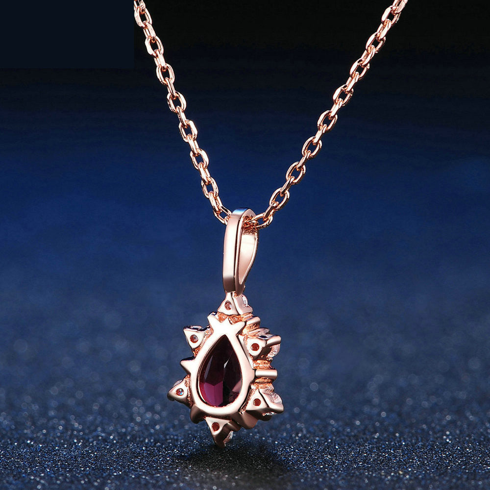 Garnet drop chain pendant with 925 sterling silver adjustable chain, perfect for everyday wear and gifting