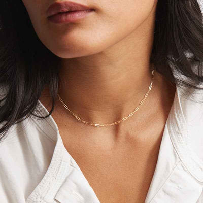 Gold Link Chain Necklace – Stainless Steel Elliptical Chain Necklace for Women