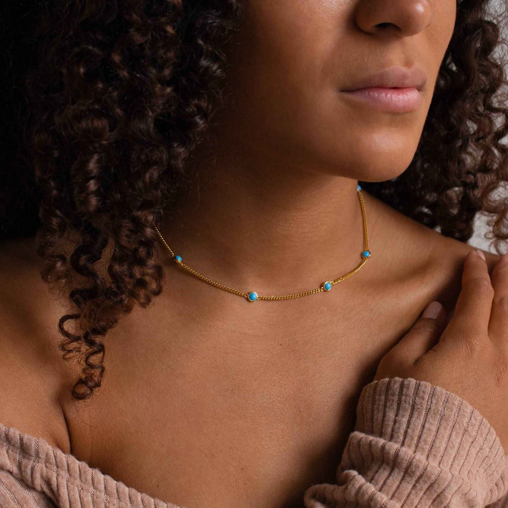 Azure Cascade Turquoise Necklace with Zircon Accents