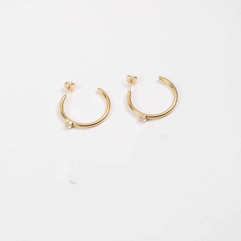 C Font Zircon Earrings - Minimalist Geometric Design in 18K Gold Titanium Steel