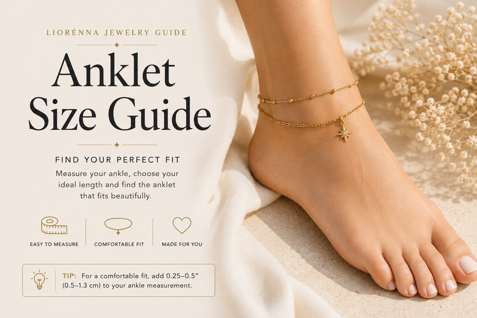 Anklet size guide showing how to choose the right anklet fit