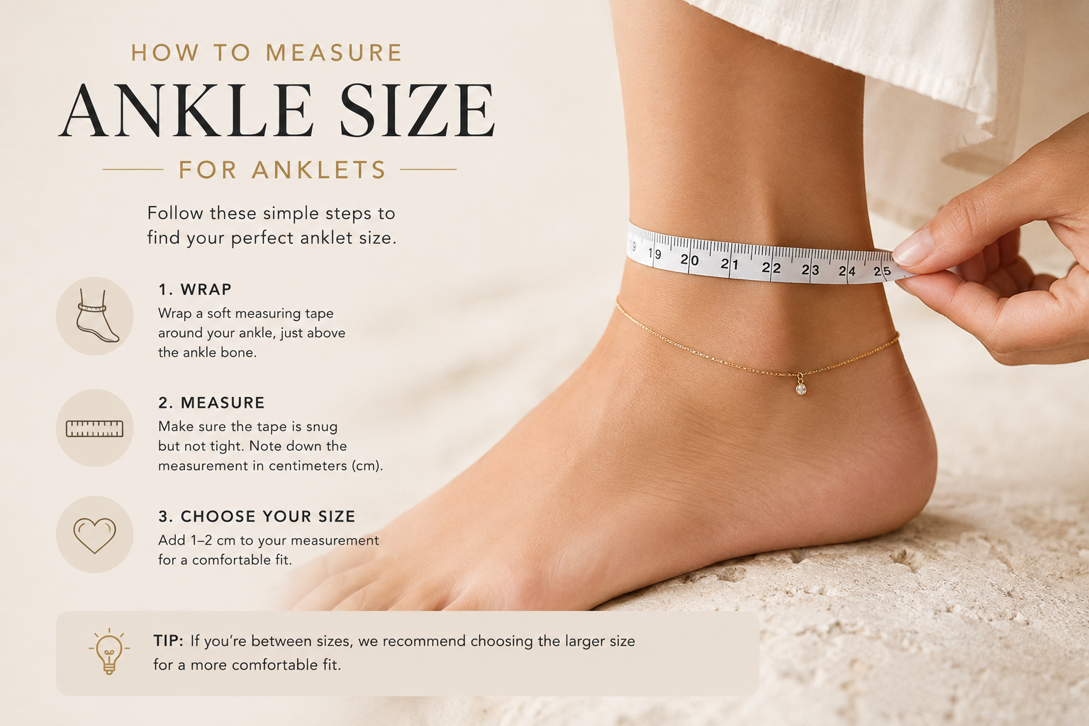 How to measure ankle size for an anklet