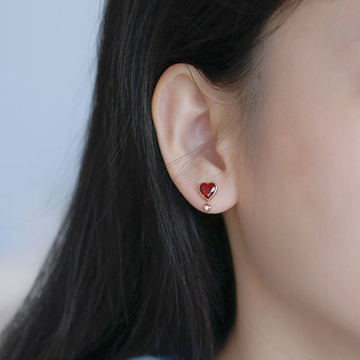 Garnet Heart Stud Earrings – Sterling Silver January Birthstone Earrings