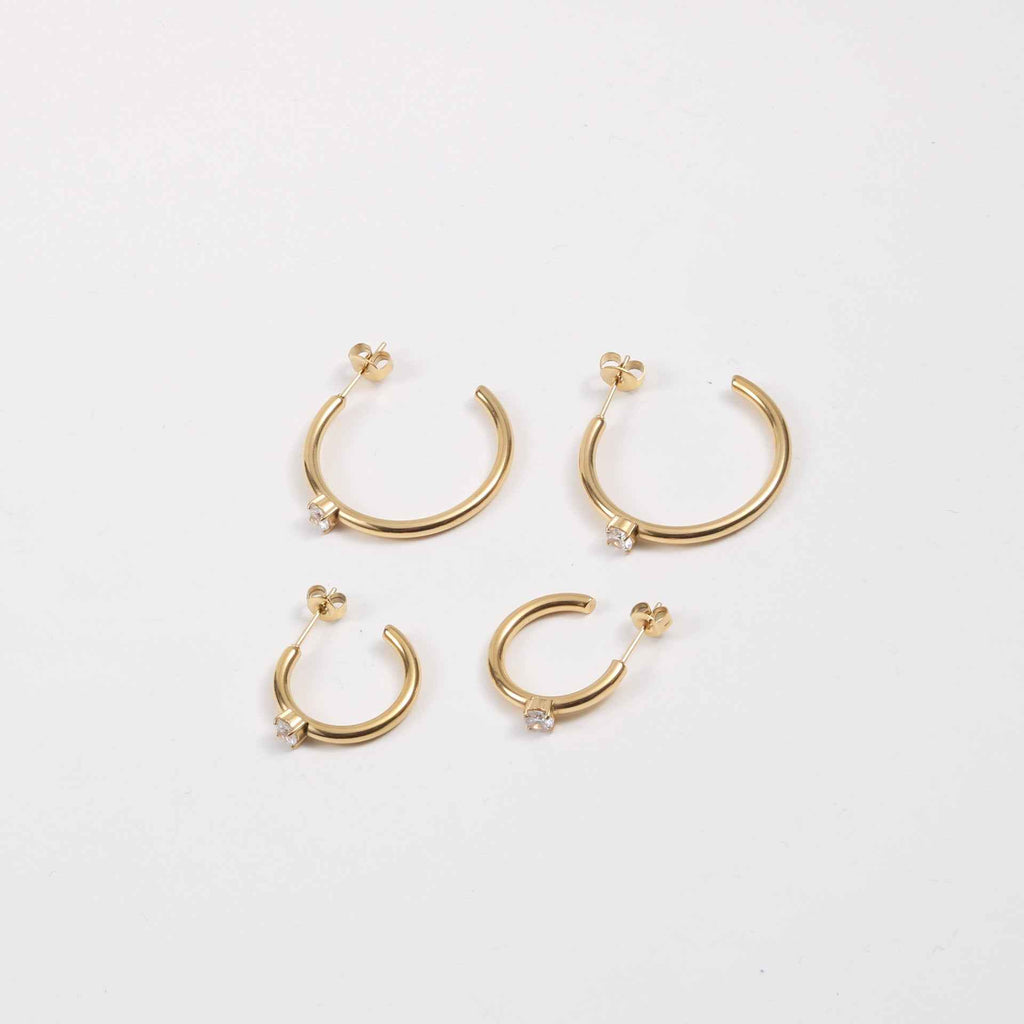 C Font Zircon Earrings - Minimalist Geometric Design in 18K Gold Titanium Steel