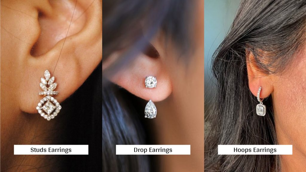 different earring styles for black dress including studs hoops and statement earrings