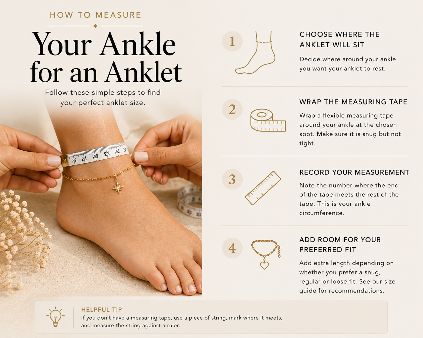 How to measure ankle size for an anklet using measuring tape