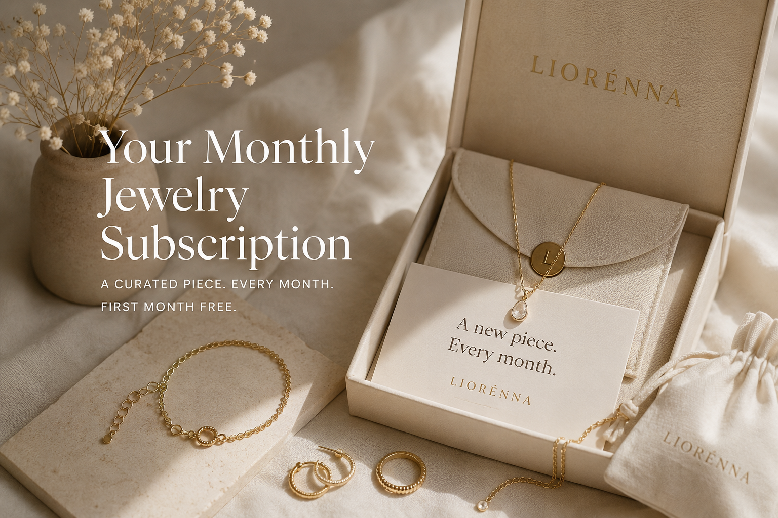 LIORÉNNA monthly jewelry subscription box with elegant jewelry