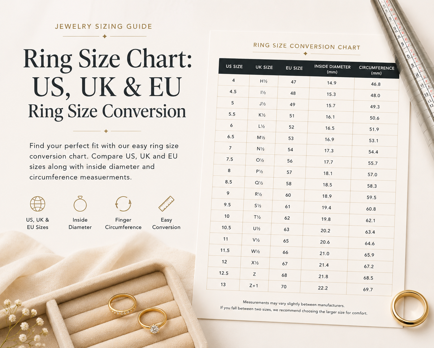 US UK and EU ring size chart and conversion guide