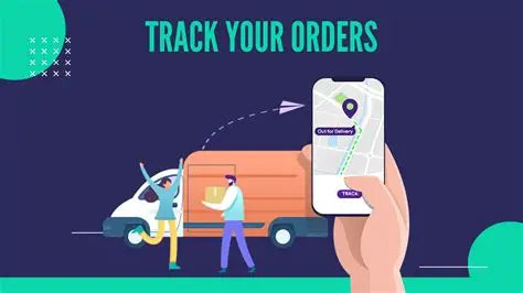 Track your order illustration showing a delivery package and tracking interface with progress updates.